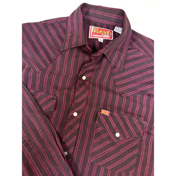 Vintage Ely Plains  Maroon Striped Pearl Snap Long Sleeve 15/32 Western Shirt - Picture 1 of 6